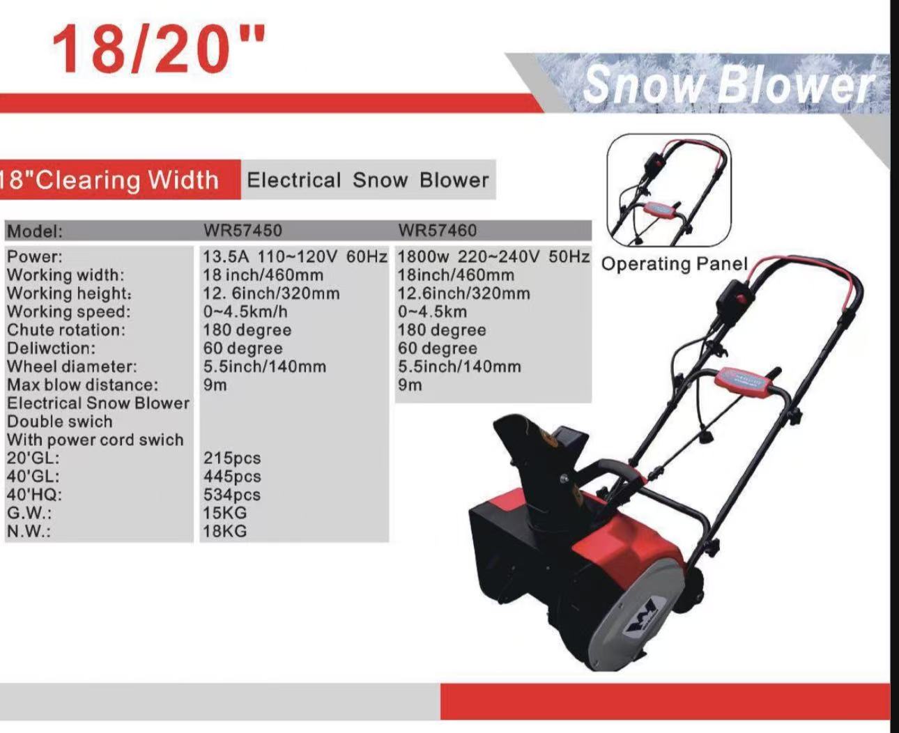 WINCHI WR57450 and WR57460 electric snow blower