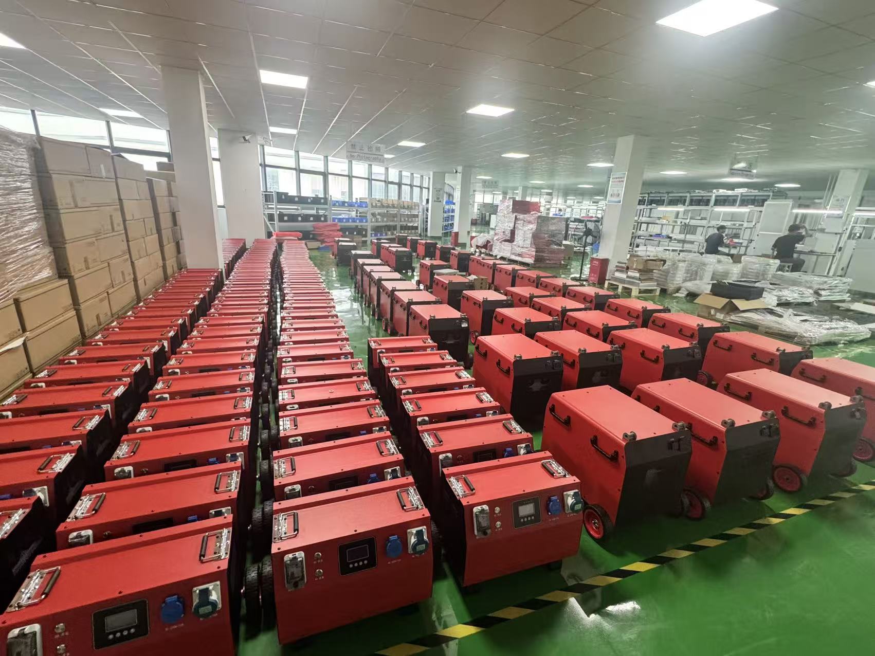 Rows of red mobile energy products in WINCHI production area